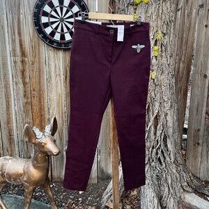 Loft Sutton Skinny Burgundy Bumblebee Patch Pants.